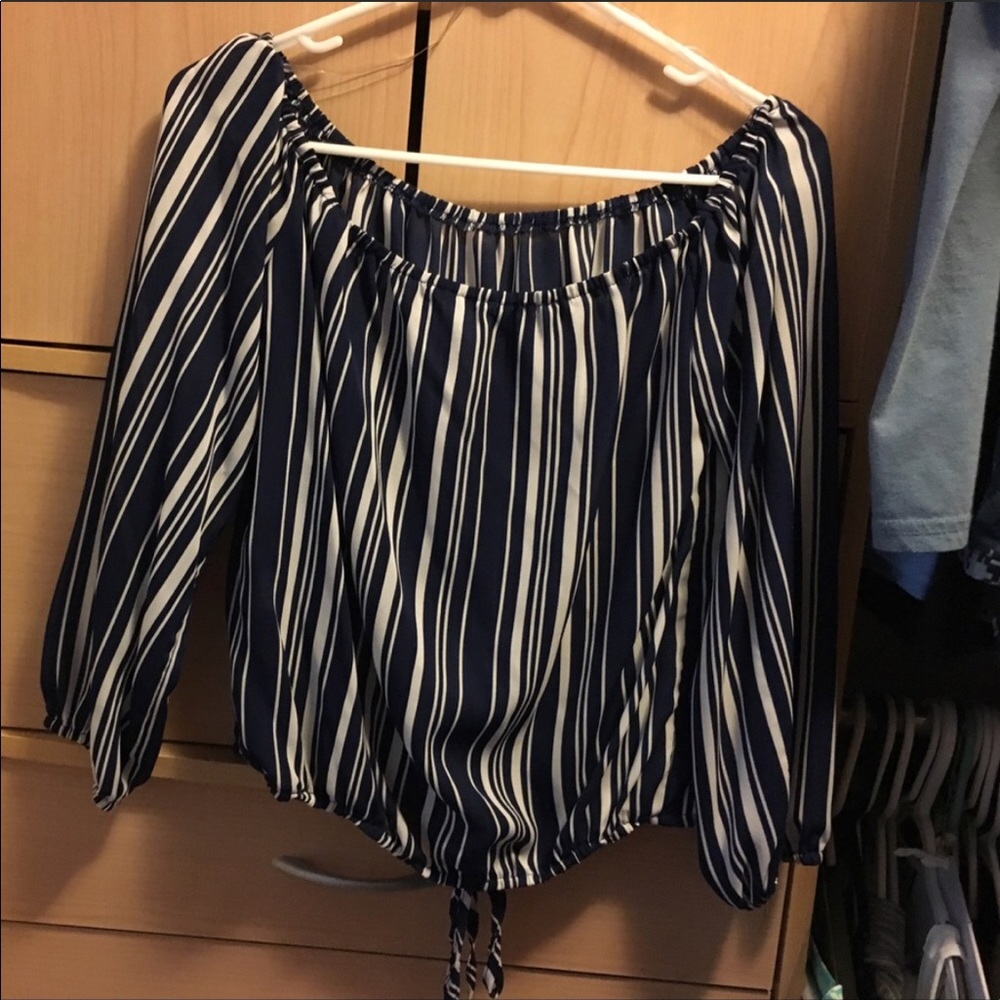 Navy and white off shoulder top